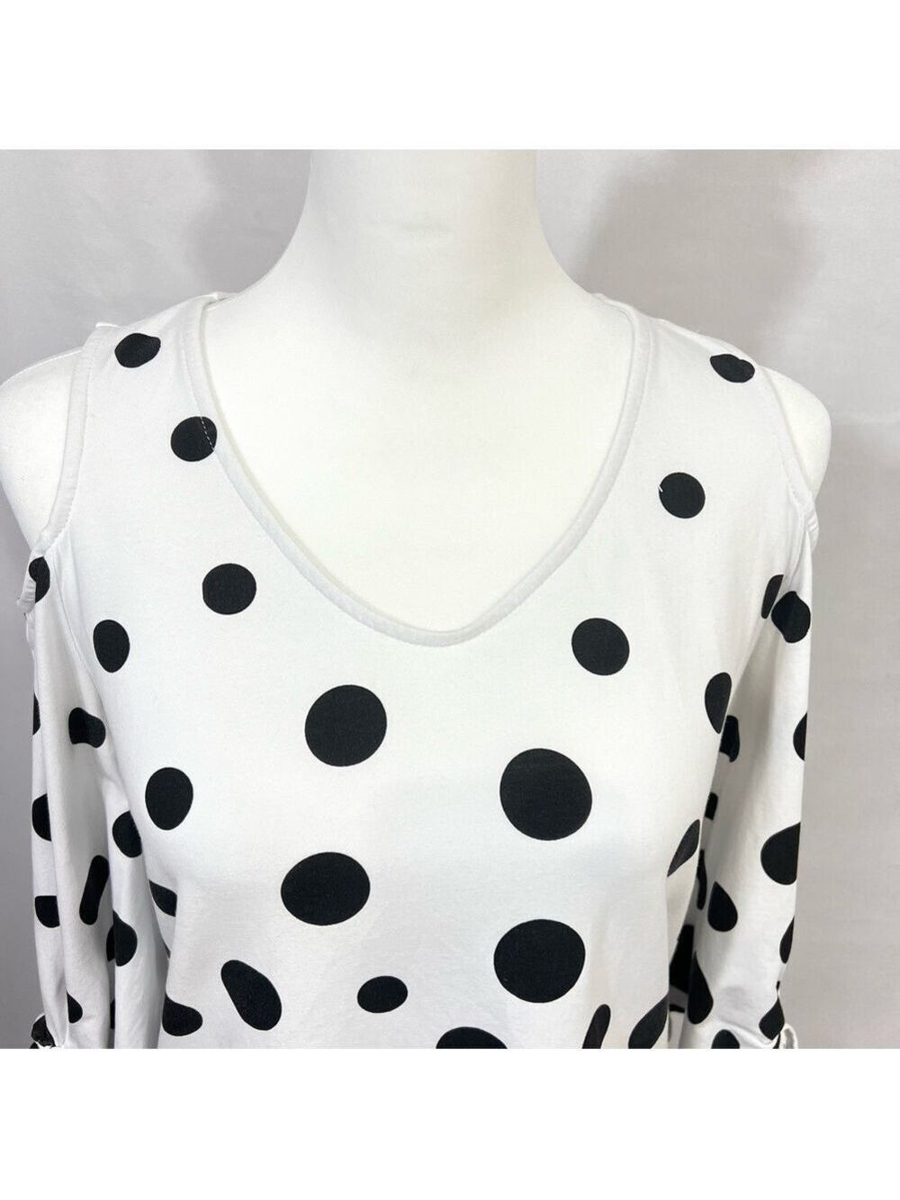 Vecceli Italy Cold Shoulder V-Neck Tunic White Black Dots Size S - Picture 8 of 13